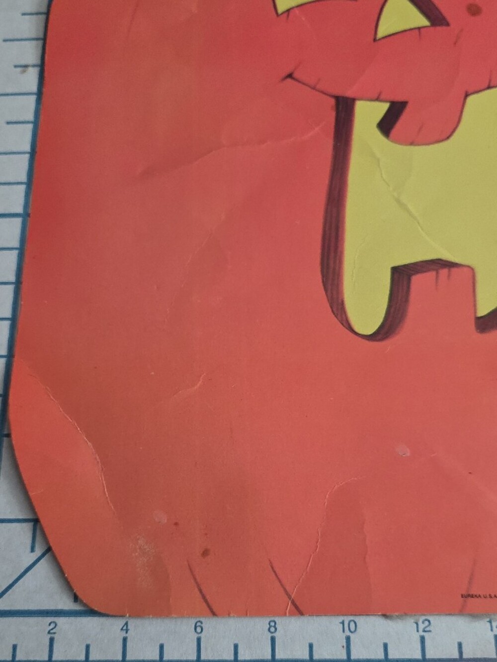 Orange Pumpkin Wall Decoration with Green Leaf Accents, Die-cut, Vintage - Picture 2 of 12